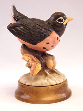 Vintage Porcelain Robin Perched on Branch & Acorns Bird Figurine Wood Base picture