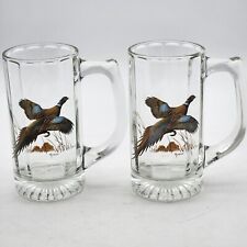 Vintage Glass Beer Mugs Pheasant David Maass Decor Set Of 2 Barware RARE picture