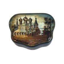 Russian Handpainted Signed Clam Shell Lacquer Trinket Box Trinity Cathedral Serg picture
