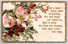 Just A Heart Warm Word Of Greeting, Flowers, Embossed, Vintage 1911 Postcard picture