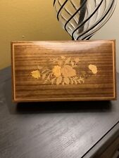 Vtg Reuge Music Box Swiss Movement Inlaid Wood Jewelry Box Italy Love Story picture