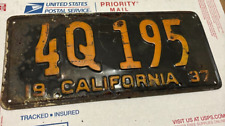 1937 California License Plate - Original 4Q 195 picture