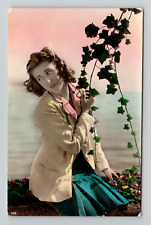 RPPC Beautiful Young Woman w/ Ivy Colorized Vintage Real Photo M4 picture