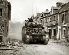 1944 WW2 US TANK Enters Normandy France 8.5x11 PHOTO picture