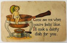 Vtg Comic Postcard Angel on Chaffing Dish I'll Cook A Dainty Dish for You 1916 picture