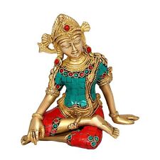 India Sitting God Indra Dev Brass Statue Idol Height 5.75 Inches picture