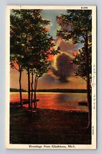 Gladstone MI-Michigan, Scenic Greetings Sunset on Lake Michigan Vintage Postcard picture