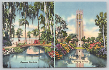 Florida Cypress Gardens Dining Room 1950-51 Souvenir Menu Ad Linen Postcard picture