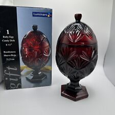 Vintage Luminarc Durand Cristal D'Arque Ruby Red Egg Shaped Covered Candy Dish picture