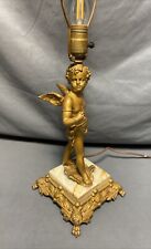 Antique Figural Cherub Sculpture Lamp Gilt Metal Putti & Onyx 25