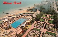 Miami Beach FL Florida Fontainebleau Hotel Pool Aerial 1950s Vtg Postcard C31 picture