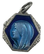 Vintage Catholic Our Lady Of Lourdes  Blue  Enamel Religious Medal picture