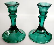 Vintage Pair Of Teal Tierra Indiana Glass Candle Holders picture