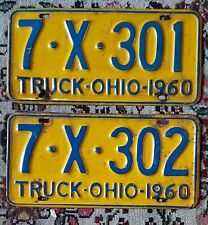 1960 Ohio Truck License Plates TWO IN SEQUENCE  7•X•301  7•X•302 picture