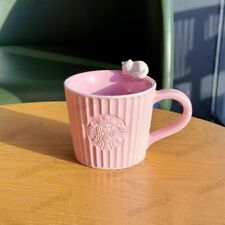 Starbucks Valentine's Day 3D Cat Vertical Stripe Ceramic Cup Pink Coffee Mug NEW picture
