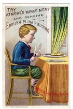 ATMORE'S MINCE MEAT & PLUM PUDDING*BOY AT TABLE*KETTERLINUS LITHO*TRADE CARD picture