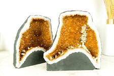 58 Lb Pair of Citrine Geodes Cave with Orange Druzy Crystals and Calcite Flowers picture