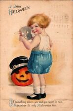 1920 Halloween Postcard Child Hat Pumpkin With Hat Postcard A13 picture