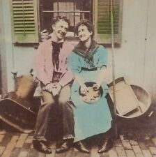Dutch Courtship Harmony Love Comic 1890s Color Tinted Photo Stereoview H134 picture