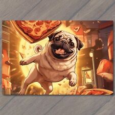 POSTCARD: Pug Soaring with Airborne Pizza Delight Cute Pup Dog 🐶 🐾🍕 picture