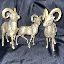 Brass Ram Sheep Lot of 3 Vintage Solid Animal Figurine Textured Horns  5” - 7” picture