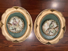Beautiful Rare Pair of Decorative Oval Cameo Plaster Reliefs Wall Plaques picture