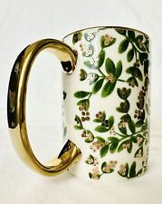 Anthropologie Rifle Paper Co Mistletoe Mug Gilded Handle Green & Gold picture