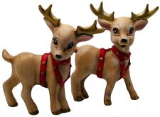 VTG KIMPLE CHRISTMAS REINDEER 2 HAND PAINTED CERAMIC MOLD FIGURINES HOLIDAY picture