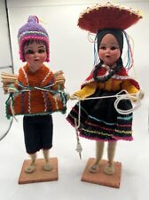 2 Handmade Peruvian Dolls Woven Cloth Hand Painted Folk Art Boy Girl picture