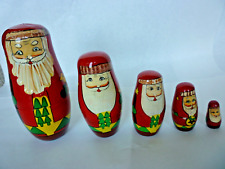Vintage Handcrafted Wood 5-Piece Nesting Santa Claus Dolls -Stackable A3 picture
