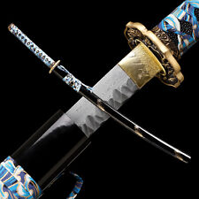 Japanese Samurai Damascus Steel Sword Full Tang Battle Ready Sharp Brass Tsuba picture