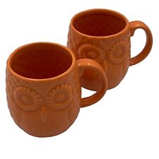 Vintage Ceramic Orange Owl Coffee/Tea Mugs Set Of Two By House Essentials picture
