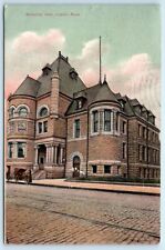 POSTCARD Memorial Hall Lowell Massachusetts 1913 Paver Stone Street Tracks picture