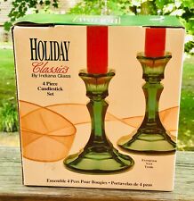 Holiday Classics By Indiana Glass Pair of Evergreen Color Candleholders picture