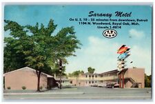 c1940's Saranay Motel & Restaurant Classic Cars Royal Oak Michigan MI Postcard picture