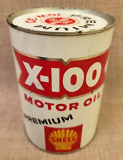 Vintage Shell X-100 Premium Motor Oil Steel-Sided Full Sealed 1-Qt. Can - Nice picture