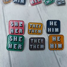 PRONOUN LAPEL PIN BADGE She/Her, They/Them, He/Him Enamel - FREE POSTAGE picture