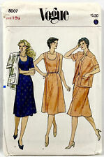 1990s Vogue Sewing Pattern 8007 Womens Dress 2 Sleeves & Jacket Size 18.5 12339 picture