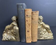 Vtg Pair of Cherub Hollywood Regency Gold Bookends Decor picture