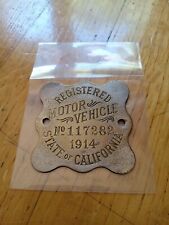 Rare 1914 California Registered Motor Vehicle Metal Badge 🔥 110 YEARS OLD🔥  picture