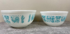 Vintage Pyrex Set Turquoise & White Amish Butterprint Mixing Bowls 402 & 403 picture