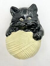 Vintage mid century painted chalkware cat & yarn ball wall pocket picture
