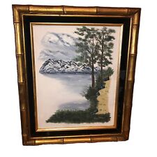 Vintage Trees Mountains River Lake Oil On Canvas Painting Eva Myers picture