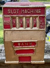Vintage Cast Iron Slot Machine Coin Bank LAC Vieux Dessert Casino picture