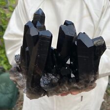 4.5lb Large Natural Black Smoky Quartz Crystal Cluster Rough Mineral Specimen picture