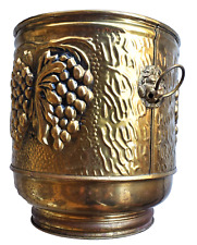 Vintage Large Embossed Brass Planter with Lion Head Grape Vines Handles England picture