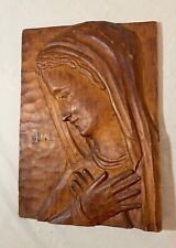 vintage hand carved wood religious Virgin Mary wall relief art plaque sculpture picture