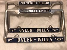 RARE PAIR OF OYLER-WILEY CHEVROLET BISHOP, CA LICENSE PLATE FRAMES VINTAGE picture