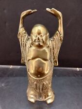 Vtg Hollow Cast Brass Standing Buddha Laughing Arms Up Joy Good Luck Fortune 9