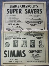 1977 SIMMS CHEVROLET CHEVETTE VEGA MONZA CLIO MICHIGAN NEWSPAPER ADVERTISEMENT picture